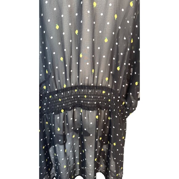 2/$30Torrid Plus Size 5 Black Sheer Polka Dot Yellow Black Tunic Top Ruffles - Picture 12 of 16